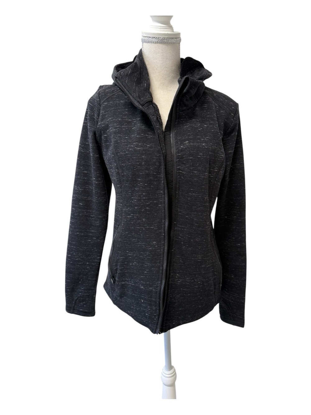 Black Athletic Zip Hoodie Jacket Womens Medium Lightweight Activewear Stretch